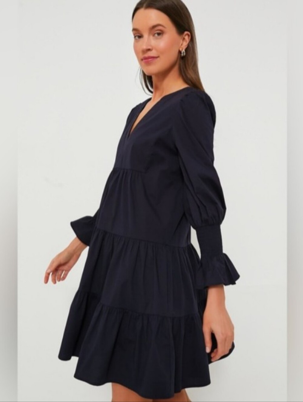 Pomander Place X Tuckernuck Navy Blue Crepe Kenzo Dress Tiered Ruffle - Picture 2 of 10